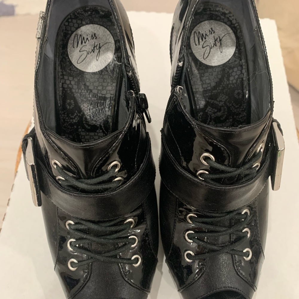 Miss Sixty Black Ankle Boots with Silver Buckle - Picture 3 of 3